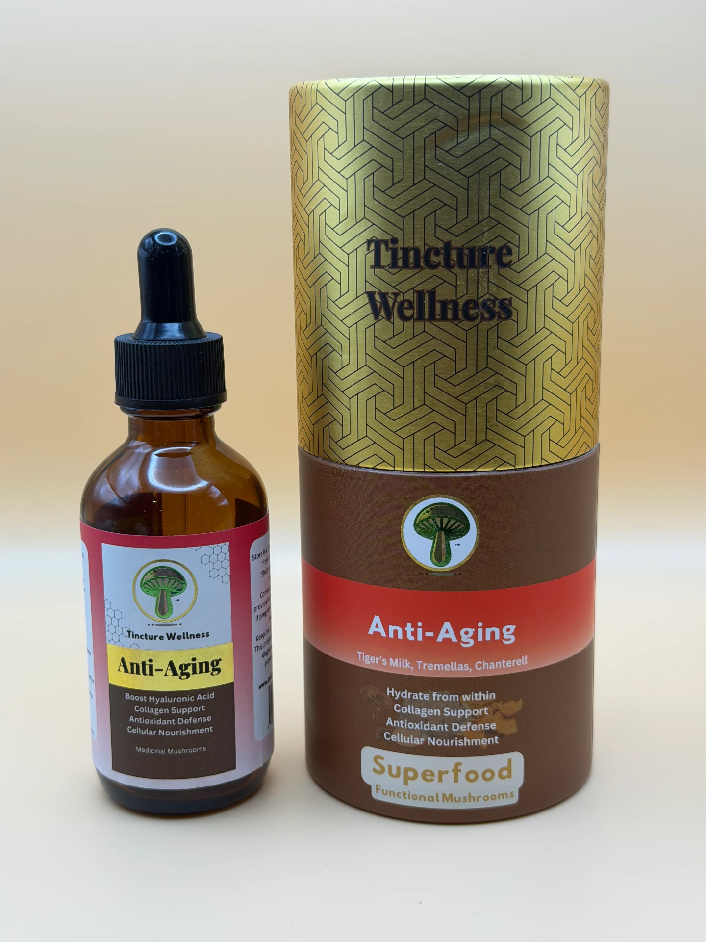 Anti-Aging mushroom tincture bottle, 2 fl oz